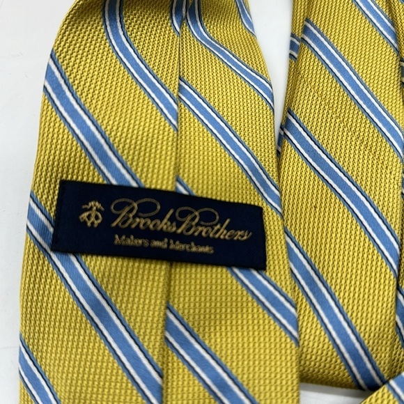 Brooks Brothers Makers Light Blue Yellow Lot of 2 Ties 100% Silk - Picture 4 of 8